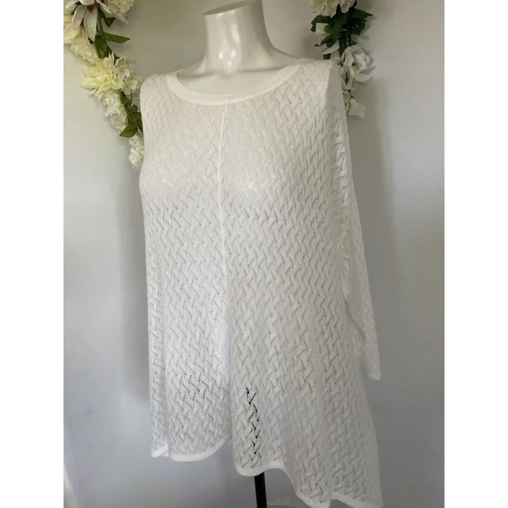 New With Tags Andrea Jovine White Lightweight Tunic Sweater Long Sleeves‎ Sz XL - Picture 3 of 12